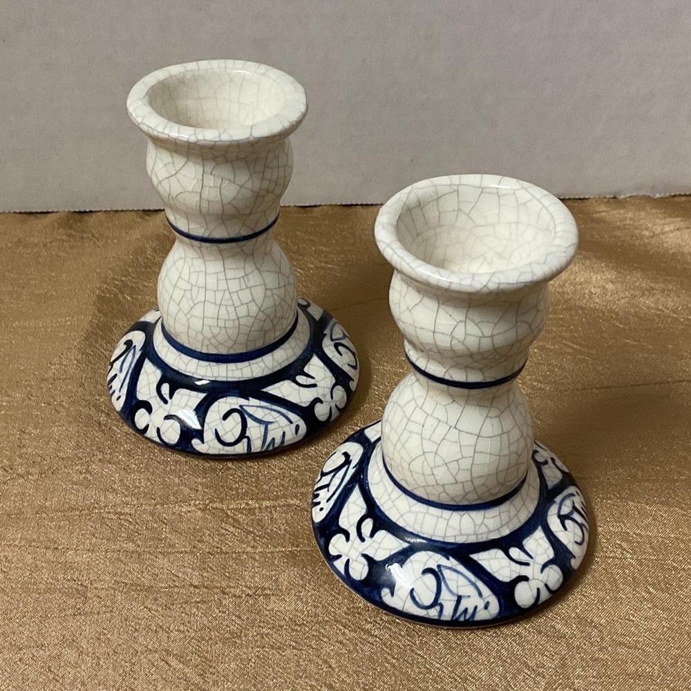 Vintage Dedham Pottery candle holders set of two